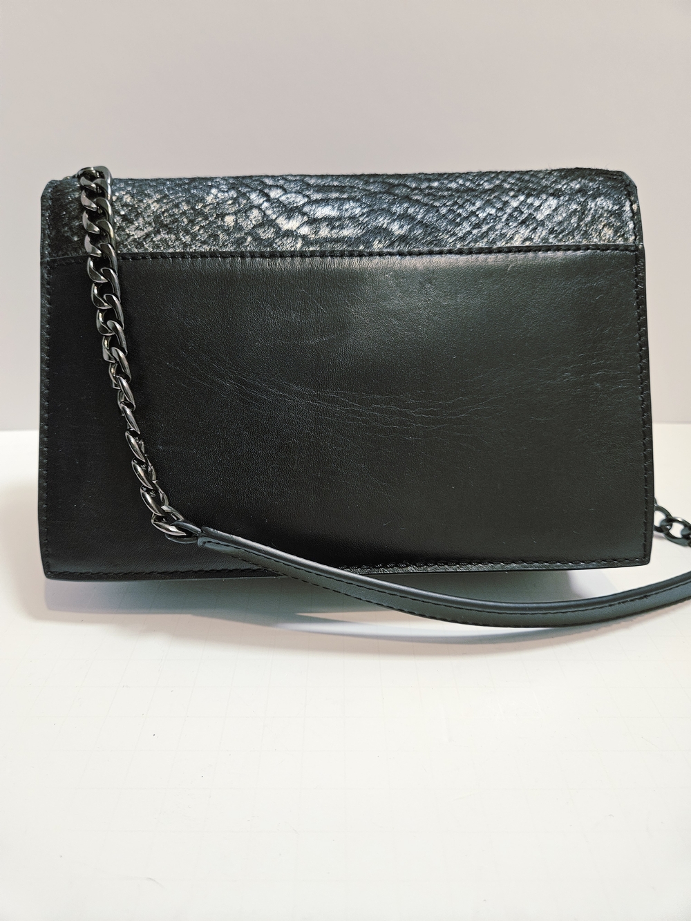 NWOT Linea Pelle Black 100% Leather & Calf Hair Shoulder Bag Snake Embossed - Picture 2 of 16